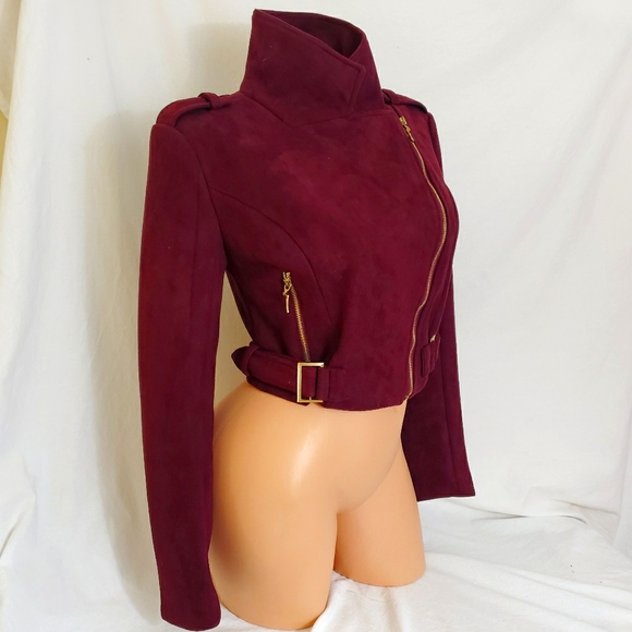 LULU'S Burgundy suede moto jacket - Picture 6 of 8